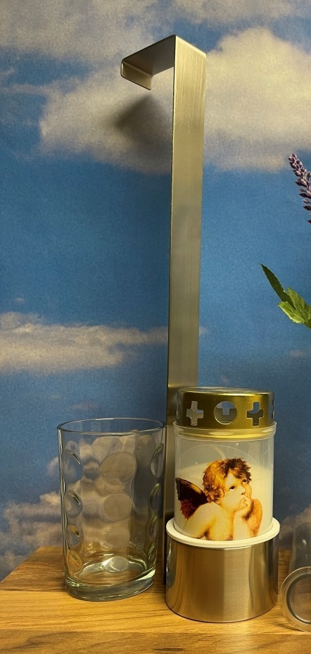 Vase mit Kerzenhalter kombiniert, Edelstahl, für Urnenwand
