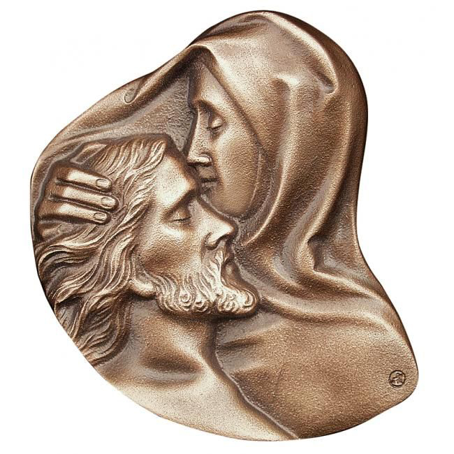 Pieta, Jesus und Maria, Bronzerelief, Grabschmuck, Ornament Grab