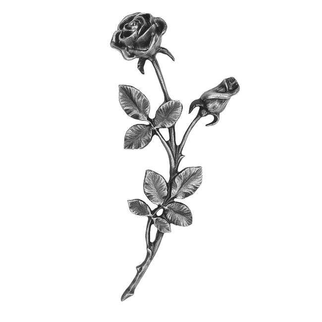 Rosenzweig, mit zwei Blüten, nach links geneigt, Blumenschmuck, Grab