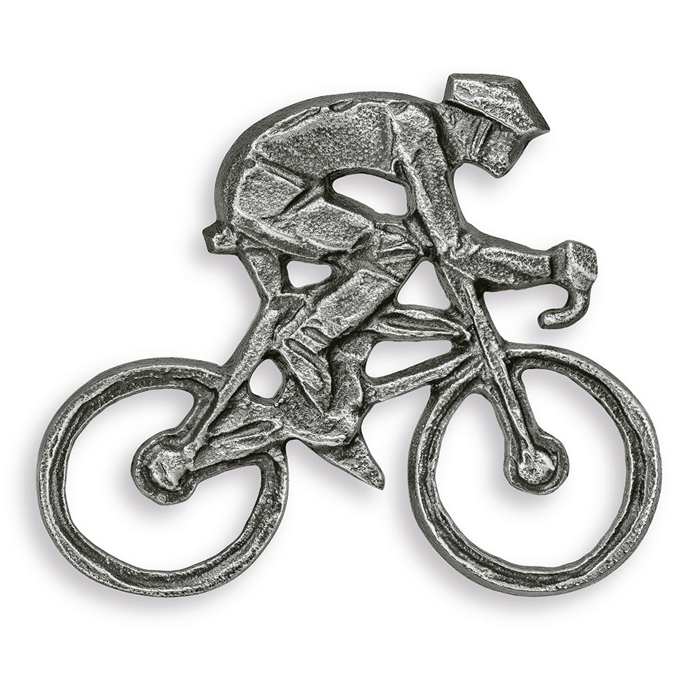 Rennradfahrer halbplastisch, Aluminium, Tönung grau; 6,50 x 8 x 0,50 cm