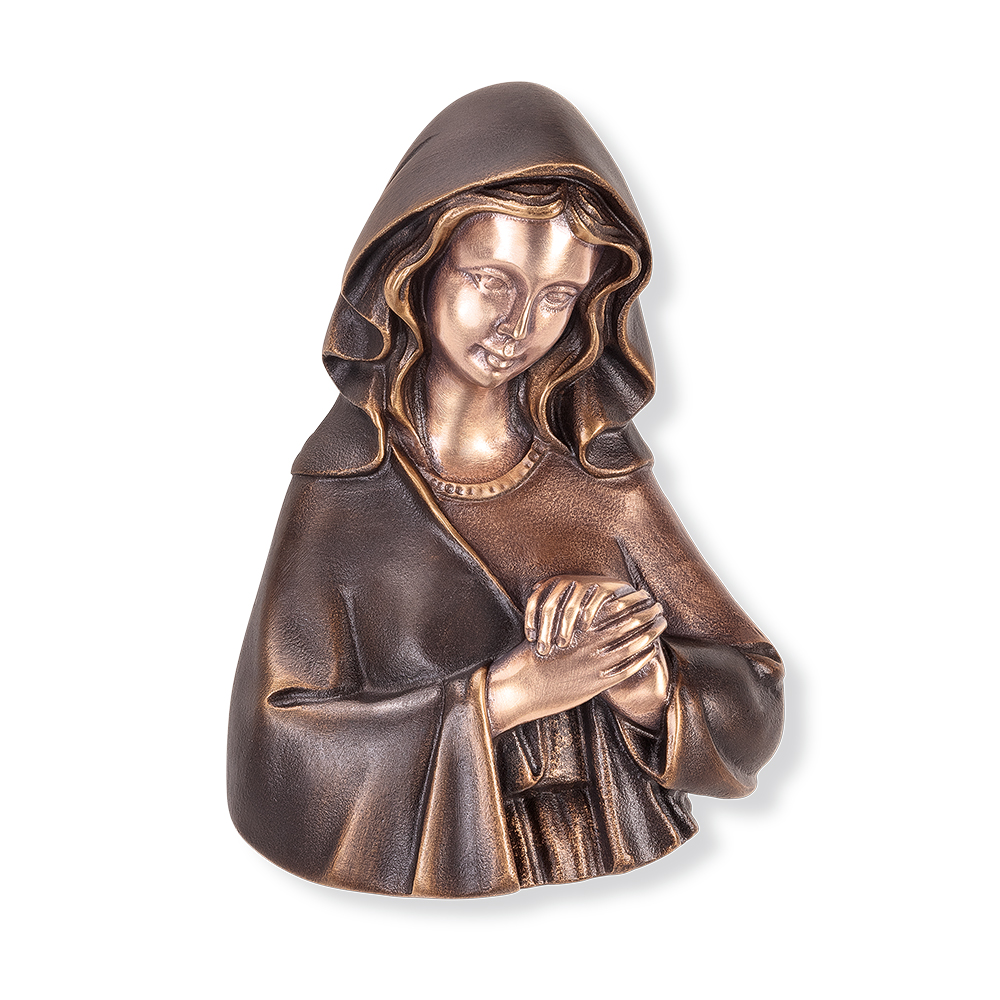Jungfrau Maria, 3/4 Relief, Madonna, Bronze, Grabschmuck