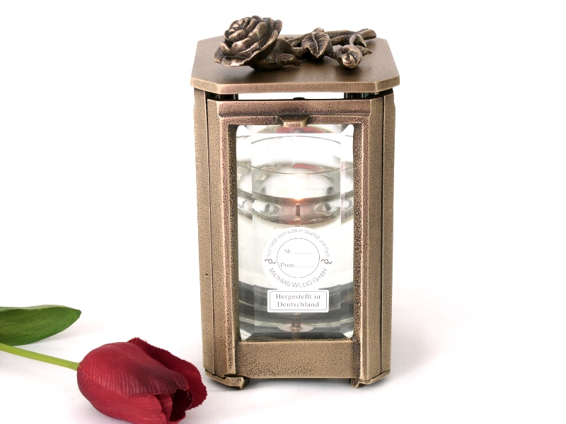 Grableuchte, Grablaterne, mit Rosenrelief, Grabschmuck