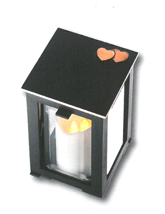 Grablicht mit Herzen, Grablaterne, Grableuchte, Lampe Grab, 16 cm H
