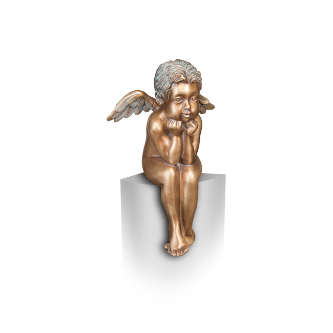 Engel, sitzend, Grabschmuck, Bronze