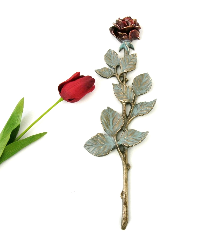 Baccararose, 3/4- plastisch, Blumen aus Bronze, Grabschmuck