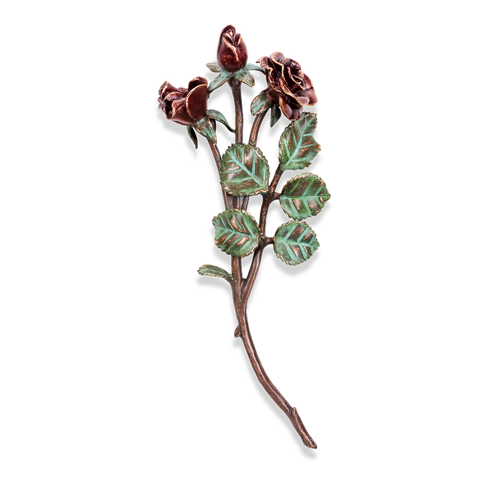Rosenzweig, mit drei Blüten, vollplastisch, Grabschmuck