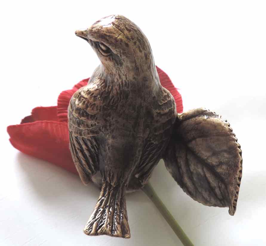 Vogel auf Blatt, Grabschmuck, zur Wandbefestigung