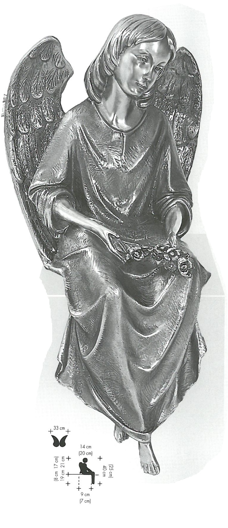 Engel, sitzend, Edelstahl- Guß, Grabschmuck