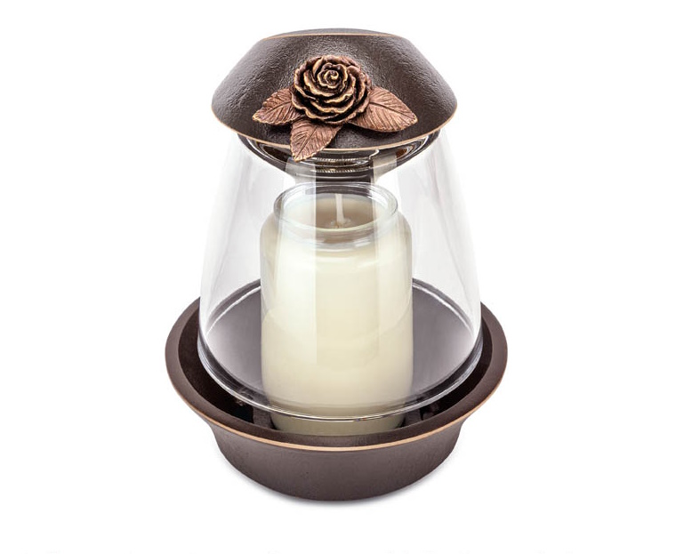 Grablaterne mit Rose, Bronze
